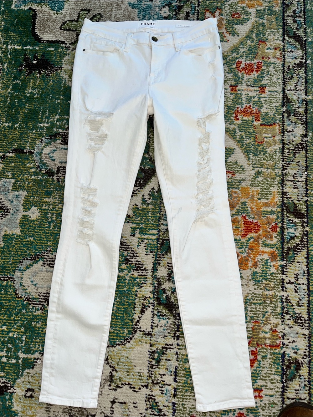 FRAME Le Skinny de Jeanne White Distressed Jeans Womens Size 30 (28x29)